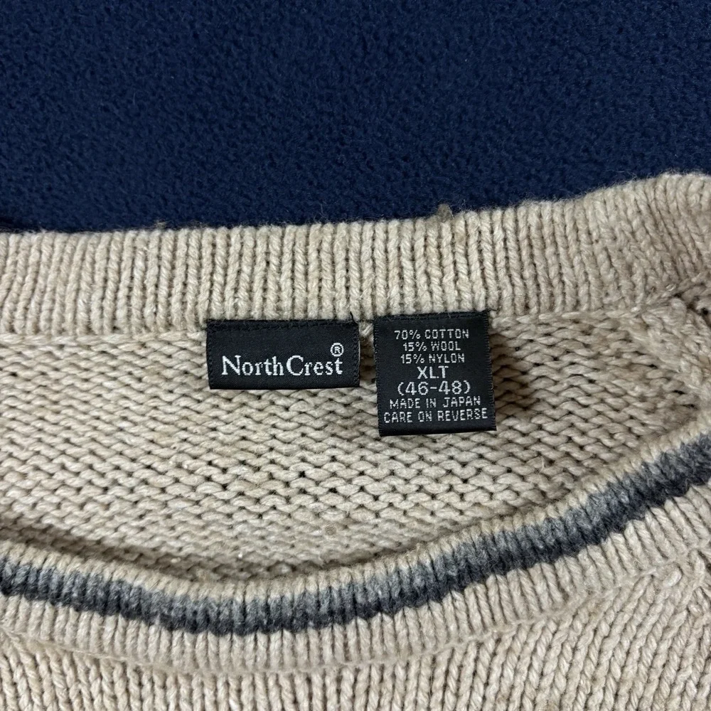 Vtg 90s North Crest Fair Isle Knit Sweater Mens XLT Made in Japan Wool Blend Tan